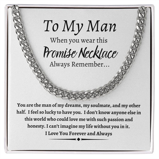 To My Man Promise Necklace | Cuban Chain with White Message Card