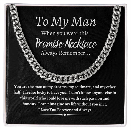 To My Man Promise Necklace | Cuban Necklace with Black Message Card